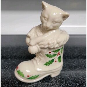 Lenox Cat in Santa Winter Boot Porcelain Christmas Ornament Vintage 1997 No Box
